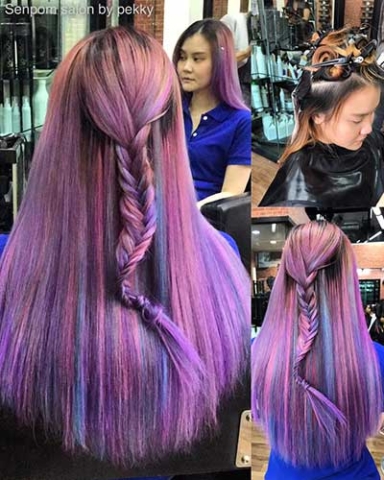 Bangkok Hair Extensions with Purple Balayage Color